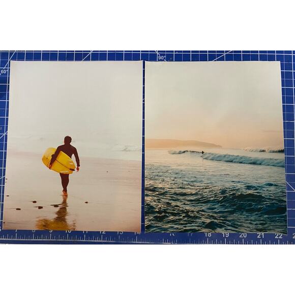 Pair Coastal Vinyl Canvas Prints Wall Art Giclee 8"x10" Surfer Seaside - Picture 1 of 5